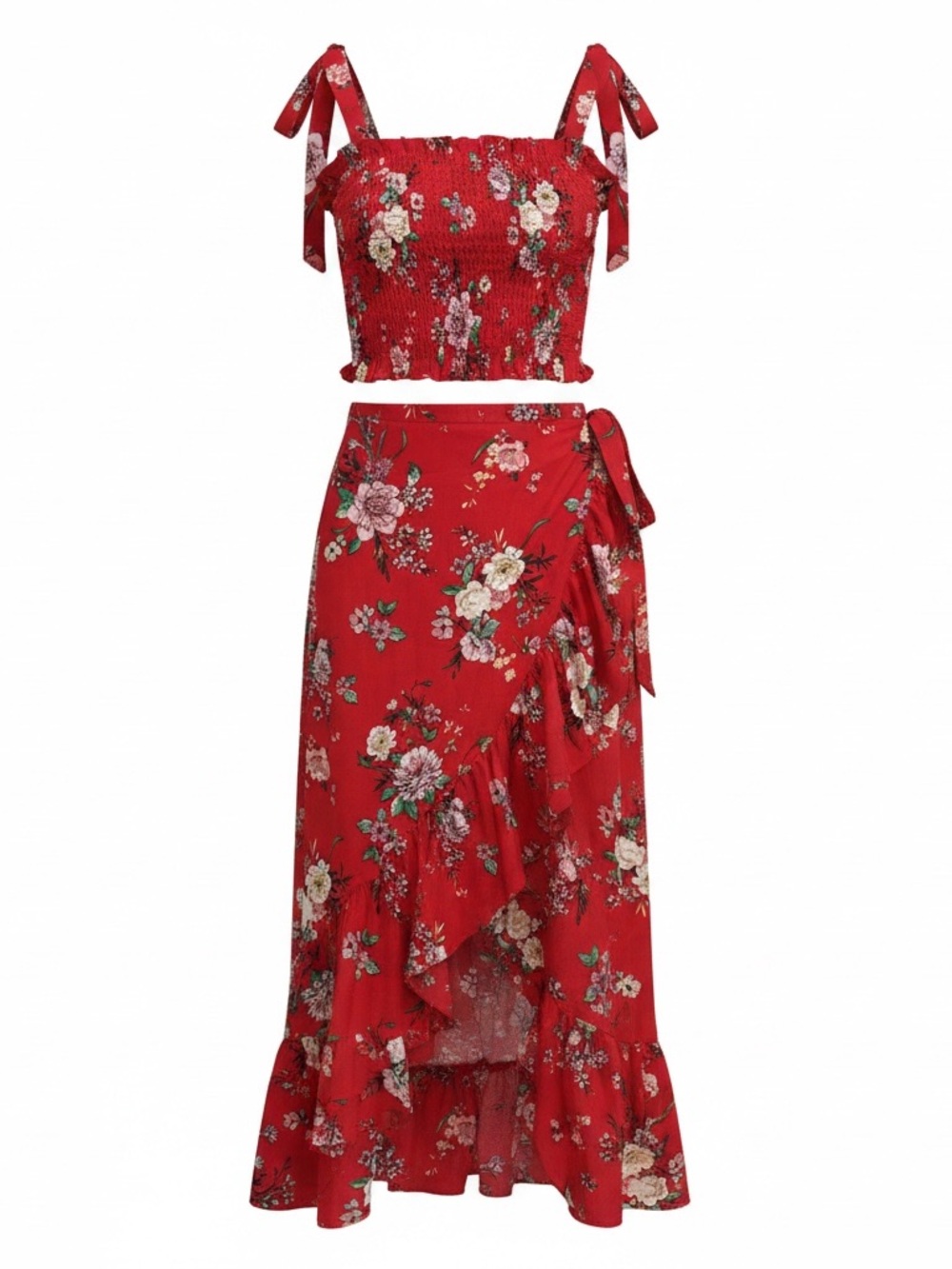 Rare Editions Red Floral High-Low Wrap Skirt girls size 16